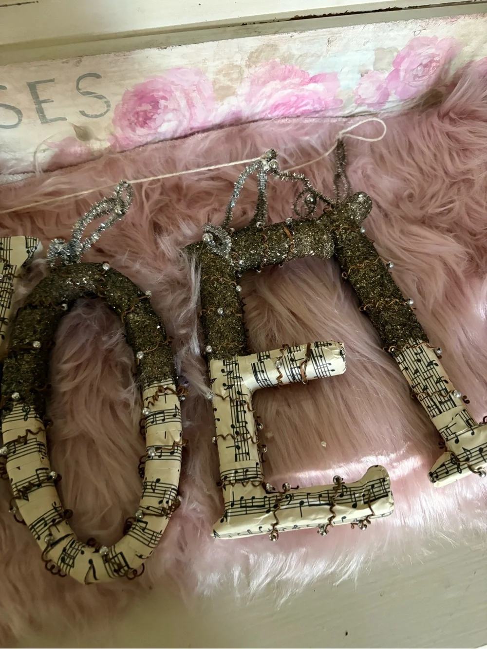 NOEL Decorative Home Wall Hanging - Pink and Gold